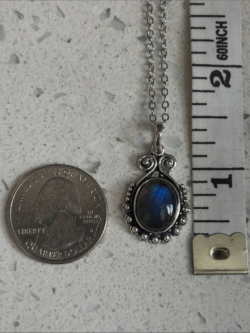 Labradorite Gemstone Ethnic Handmade Pendant Necklace & Earring set - Picture 8 of 10